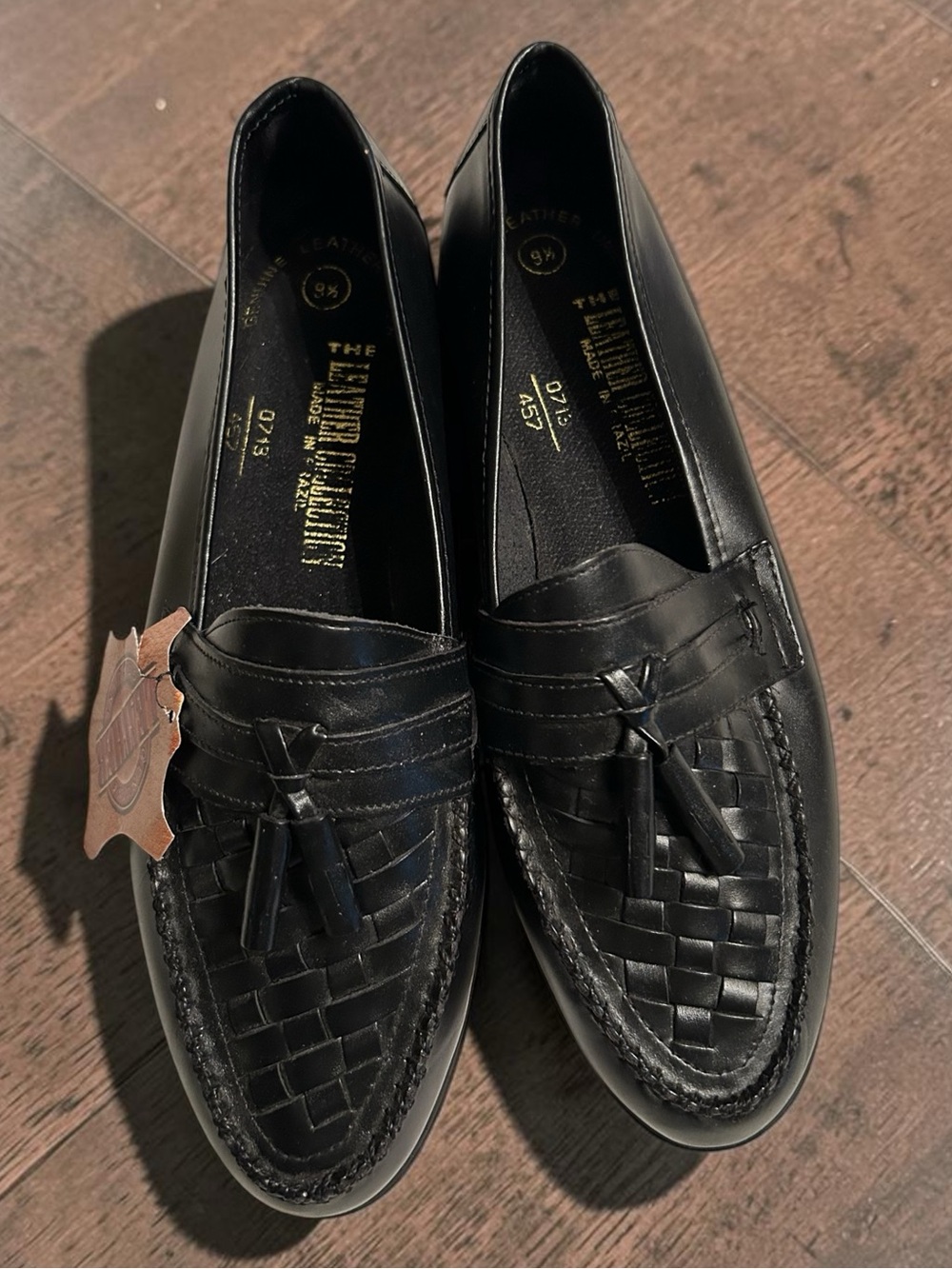 The Leather Collection Men's Shoes Tassel Loafers Woven Toe Cap Black Size 9.5